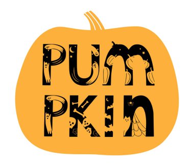 Arka planda turuncu balkabağı resmi olan balkabağı mesajı. Cadılar Bayramı çizimi.