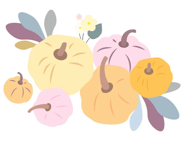 Calabazas Coloridas Con Flores Ilustración Otoño — Archivo Imágenes Vectoriales