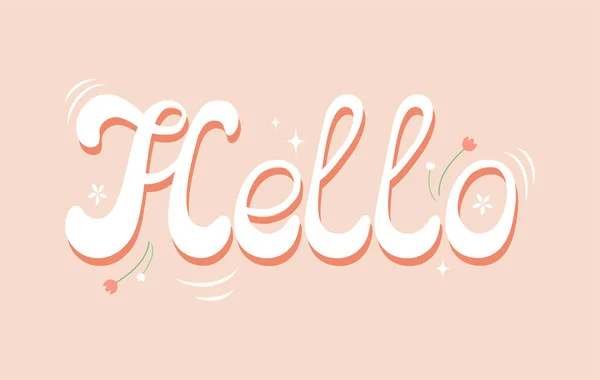 Helllo Text Retro Style Flowers Pink Background Vector Illustration — Stock Vector