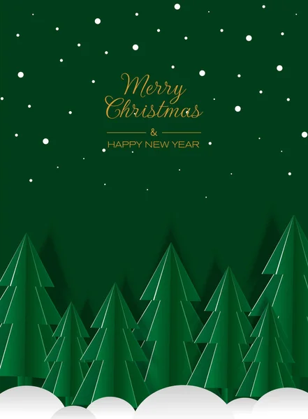 Frohe Weihnachten Grußkarte Illustration Des Scherenschnitts Festliche Papierbastelkiefer Mit Schnee — Stockvektor