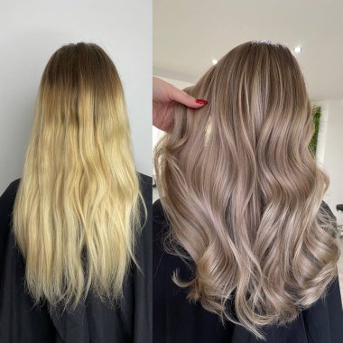beautiful hair. dyed hair in a beauty salon. beautiful hair coloring .before and after hair coloring