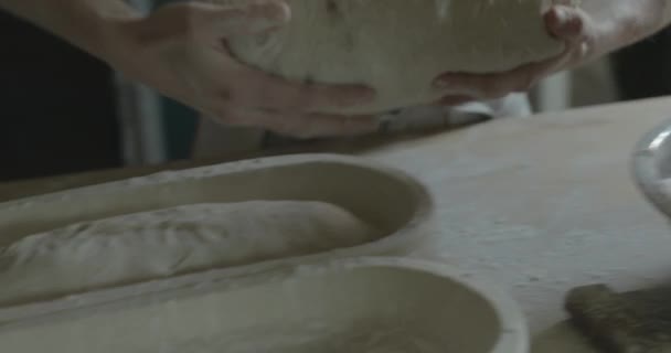 Baker Places Loaf Bread Dough Pan Baking Later — Stock Video