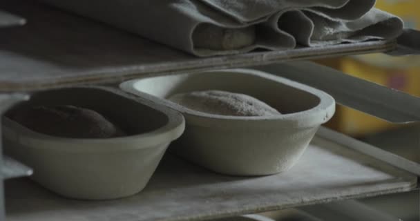 Ekmek Hamuru Daha Sonra Pişirmek Için Tavalarda Yükseliyor — Stok video