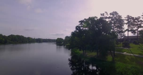 Aerial View Lake Morning — Stock Video