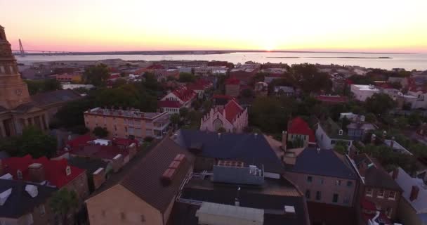 Lucht Perspectief Komt Naar Beneden Iconische Ananas Fontein Charleston Harbor — Stockvideo