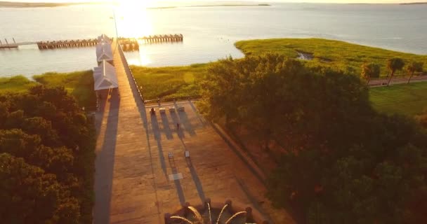 Lucht Perspectief Komt Naar Beneden Iconische Ananas Fontein Charleston Harbor — Stockvideo