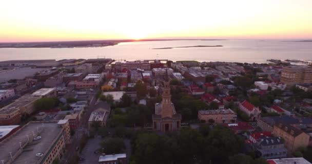 Luftaufnahme Vom Ikonischen Ananasbrunnen Und Charleston Harbor Von Charleston Befindet — Stockvideo
