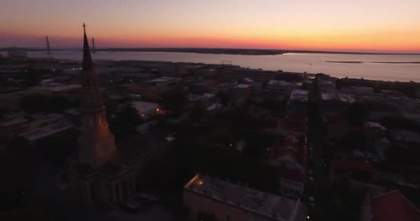 Légi Rálátás Ikonikus Ananász Szökőkútra Charleston Kikötőjére Charlestonból Charleston Belvárosában — Stock videók