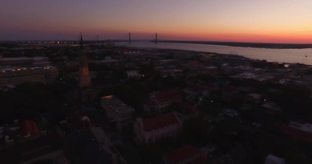 Légi Rálátás Ikonikus Ananász Szökőkútra Charleston Kikötőjére Charlestonból Charleston Belvárosában — Stock videók