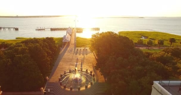 Perspectiva Aérea Que Desciende Sobre Icónica Fuente Piña Puerto Charleston — Vídeo de stock