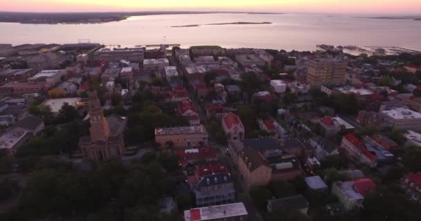 Flygperspektiv Den Ikoniska Ananas Fontänen Och Charleston Harbor Från Charleston — Stockvideo