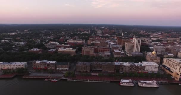 Perspectiva Aérea Del Centro Savannah Con Ribera — Vídeos de Stock