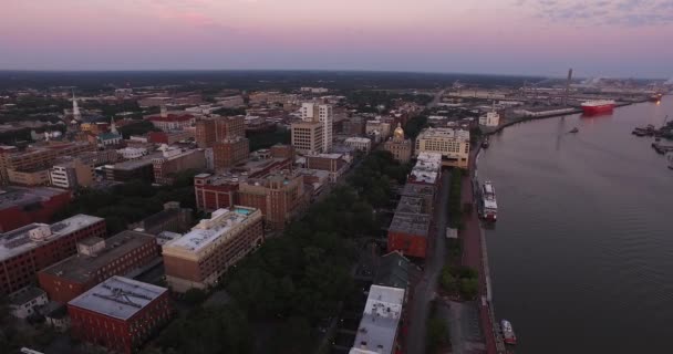 Letecká Perspektiva Savannah Nábřežím Talmadge Memorial Bridge Centrum Přístav — Stock video