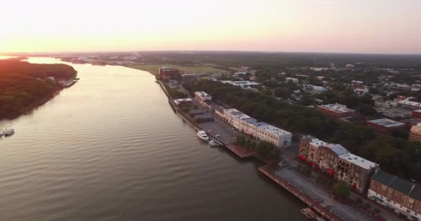 Vzduch Řeky Savannah Při Východu Slunce Průmyslovým Přístavem Proudu — Stock video