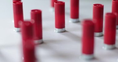 Av tüfeği mermileri beyaz bir yüzeye dizilmişti.