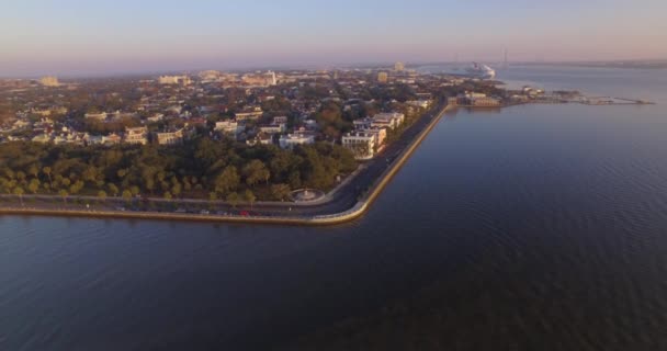 Letecký Pohled Charlestonskou Baterii Centrum Při Východu Slunce — Stock video