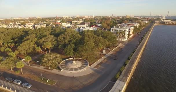 Letecký Snímek White Point Garden Baterie Charlestonu Přístavem Dohledu — Stock video