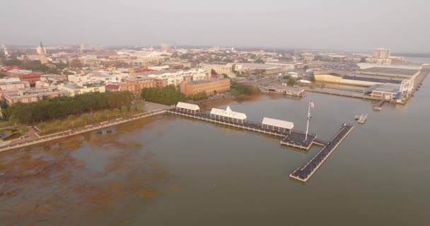 Vista Aérea Charleston Harbor Waterfront Park Fonte Abacaxi Charleston — Vídeo de Stock