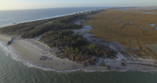 Zdjęcie Lotnicze Nadmorskich Bagien Lasów Folly Beach Południowej Karolinie — Wideo stockowe