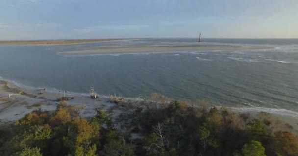 Tiro Aéreo Pântano Costeiro Floresta Folly Beach Carolina Sul — Vídeo de Stock