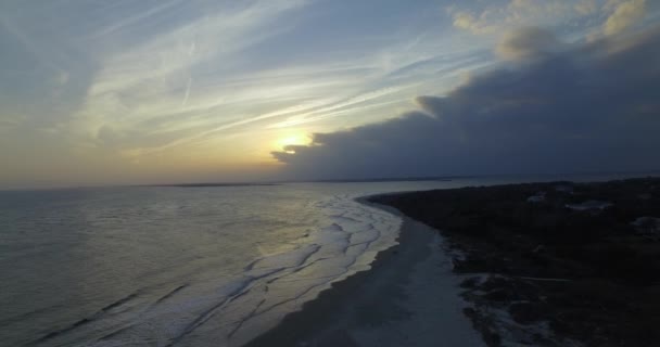Foto Aerea Della Spiaggia Sullivan Island Tramonto Con Una Tempesta — Video Stock