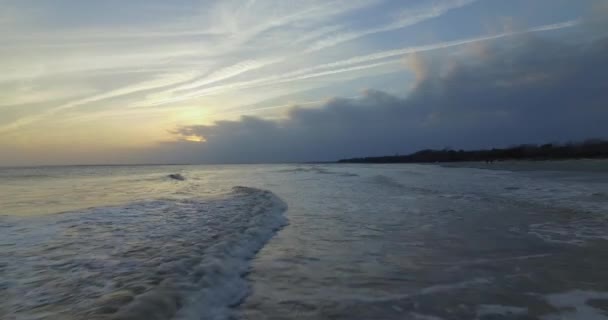 Aerial Shot Sullivan Island Beach Sunset Storm Approaching — Stock Video