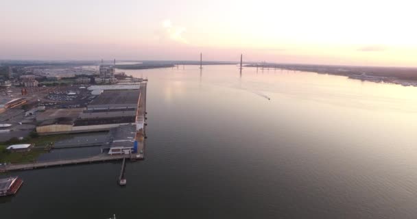 Letectvo Charlestonu Přístavního Terminálu Přístavu Mostem Ravanel — Stock video