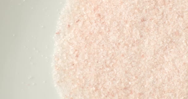 Рожева Гімалайська Сіль Білій Тарілці Корисний Інгредієнт Приготування Їжі — стокове відео
