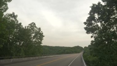 Tennessee ormanlarıyla çevrili Natchez Trace Parkway Köprüsü 'nden geçen yol.