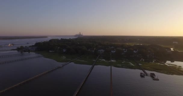 Aeronáutica Zonas Húmidas Costeiras Perto Charleston Nascer Sol — Vídeo de Stock