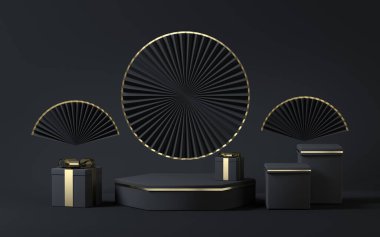 Geleneksel sahne, siyah arkaplan, 3D görüntüleme. Bilgisayar dijital çizimi.