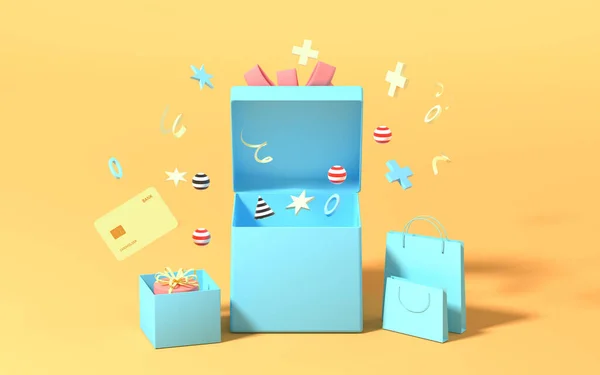 Gifts Shopping Bags Yellow Background Rendering Computer Digital Drawing — 图库照片
