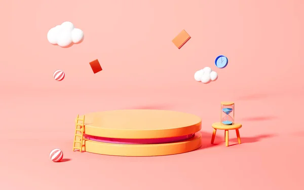 Pembe arka planlı boş sahne, 3D görüntüleme. Bilgisayar dijital çizimi.