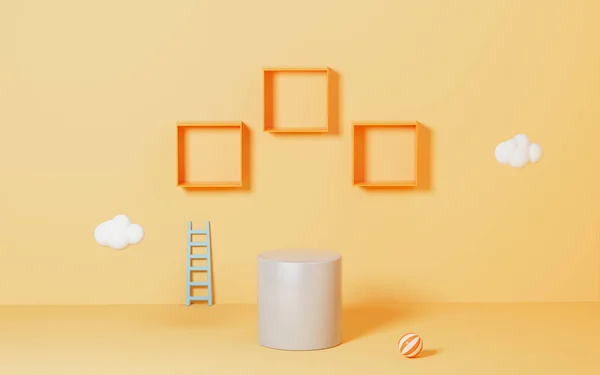 Leere Bühne Mit Orangefarbenem Hintergrund Darstellung Digitale Computerzeichnung — Stockfoto