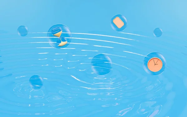泡が水の上に浮かんで 3Dレンダリング コンピュータ デジタル ドローイング — ストック写真