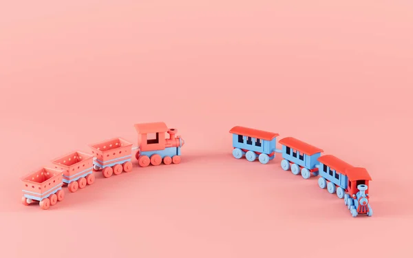 ピンクの背景を持つ漫画の列車 3Dレンダリング コンピュータ デジタル ドローイング — ストック写真