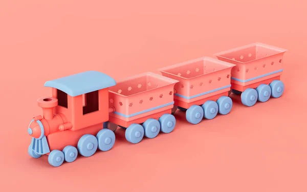 Een Trein Met Roze Achtergrond Rendering Digitale Computertekening — Stockfoto