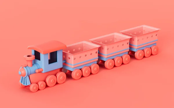 ピンクの背景を持つ列車 3Dレンダリング コンピュータ デジタル ドローイング — ストック写真