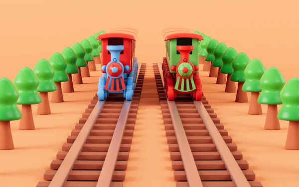 列車は線路上で運行され 3Dレンダリングされる コンピュータ デジタル ドローイング — ストック写真