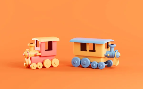オレンジ色の背景 3Dレンダリングを持つ機関車 コンピュータ デジタル ドローイング — ストック写真