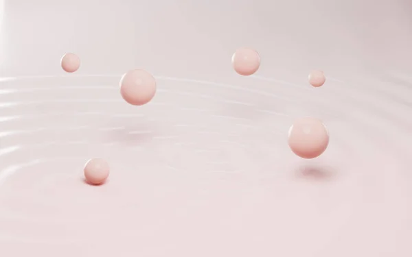 Рожеві Сфери Плавають Воді Рендеринг Комп Ютерне Цифрове Креслення — стокове фото