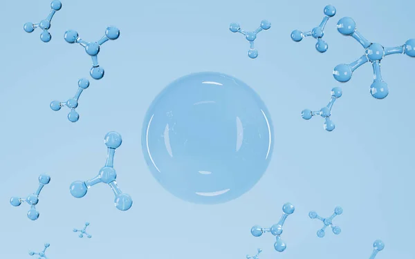 Molekulák Kék Háttérrel Renderelés Számítógépes Digitális Rajz — Stock Fotó