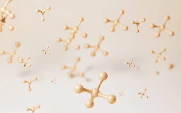 Moléculas Com Fundo Amarelo Renderização Desenho Digital Computador — Fotografia de Stock