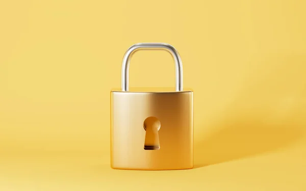 Lock Yellow Background Rendering Computer Digital Drawing — Stock Photo, Image