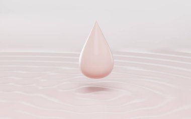 Suda yüzen pembe damla şekli, 3 boyutlu. Bilgisayar dijital çizimi.
