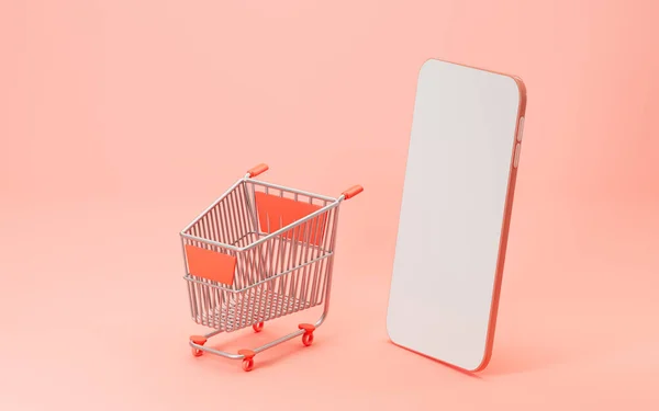 Pusty Koszyk Telefon Różowym Tłem Renderowanie Cyfrowy Rysunek Komputera — Zdjęcie stockowe