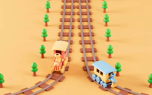 Vonatok Futnak Sínen Renderelés Számítógépes Digitális Rajz — Stock Fotó