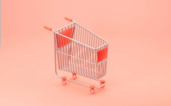 ピンクの背景を持つ空のショッピングカート 3Dレンダリング コンピュータ デジタル ドローイング — ストック写真