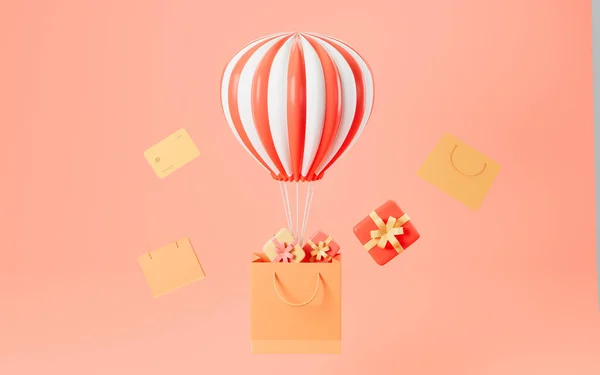 Ballon Air Chaud Cadeaux Avec Fond Rose Rendu Dessin Numérique — Photo