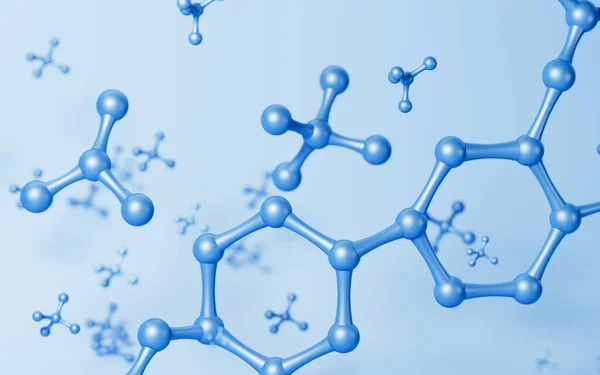 Molécules Avec Fond Bleu Rendu Dessin Numérique Informatique — Photo